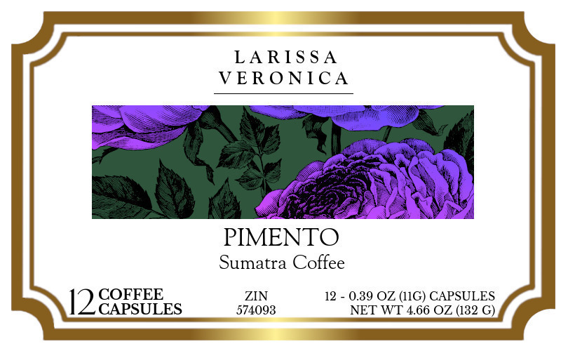 Pimento Sumatra Coffee <BR>(Single Serve K-Cup Pods) - Label