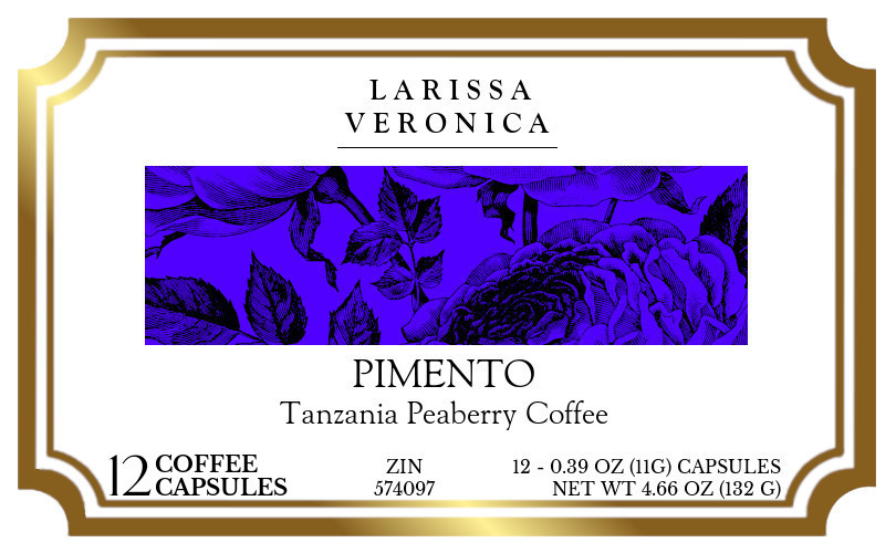 Pimento Tanzania Peaberry Coffee <BR>(Single Serve K-Cup Pods) - Label