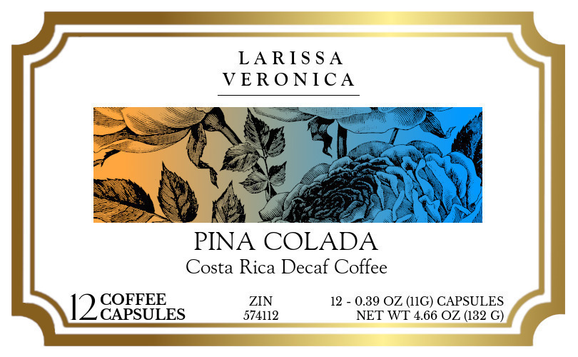 Pina Colada Costa Rica Decaf Coffee <BR>(Single Serve K-Cup Pods) - Label