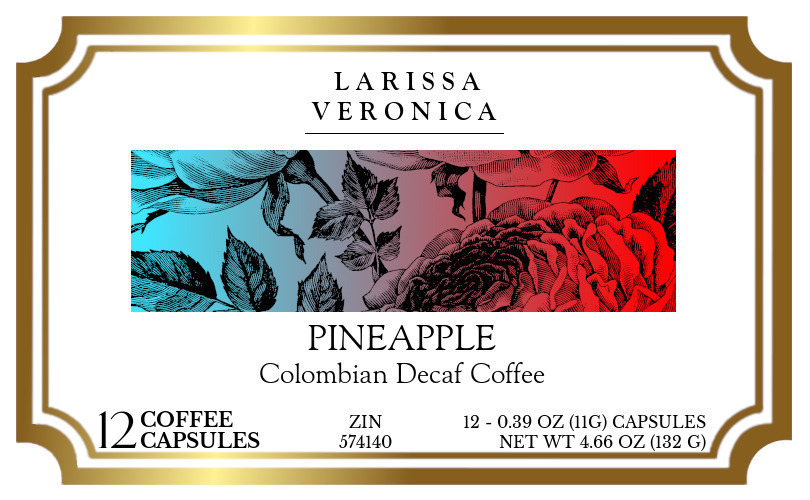 Pineapple Colombian Decaf Coffee <BR>(Single Serve K-Cup Pods) - Label