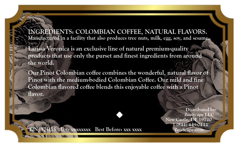Pinot Colombian Coffee <BR>(Single Serve K-Cup Pods)