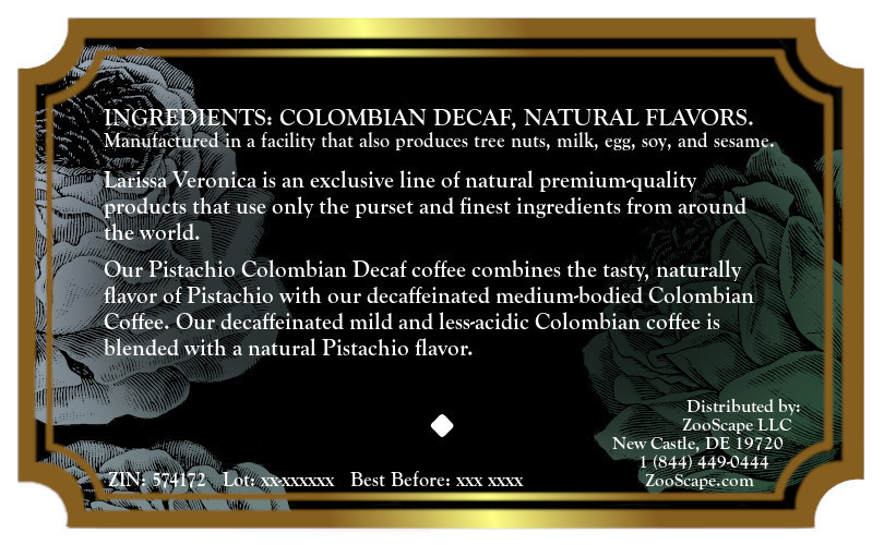Pistachio Colombian Decaf Coffee <BR>(Single Serve K-Cup Pods)