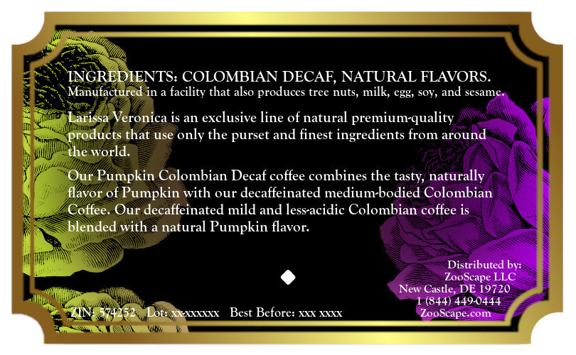 Pumpkin Colombian Decaf Coffee <BR>(Single Serve K-Cup Pods)