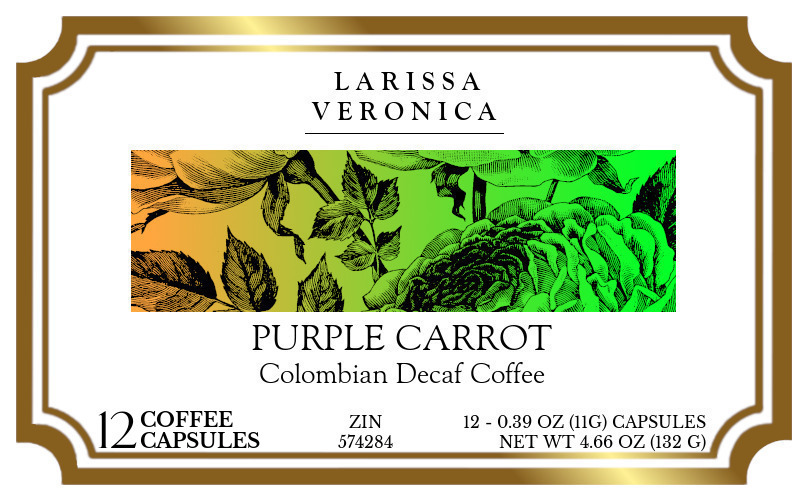 Purple Carrot Colombian Decaf Coffee <BR>(Single Serve K-Cup Pods) - Label