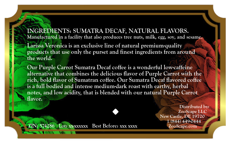 Purple Carrot Sumatra Decaf Coffee <BR>(Single Serve K-Cup Pods)