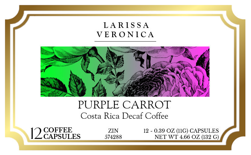 Purple Carrot Costa Rica Decaf Coffee <BR>(Single Serve K-Cup Pods) - Label