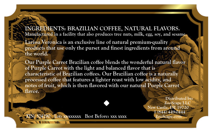 Purple Carrot Brazilian Coffee <BR>(Single Serve K-Cup Pods)