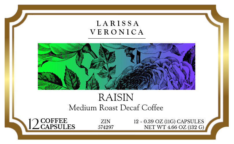 Raisin Medium Roast Decaf Coffee <BR>(Single Serve K-Cup Pods) - Label