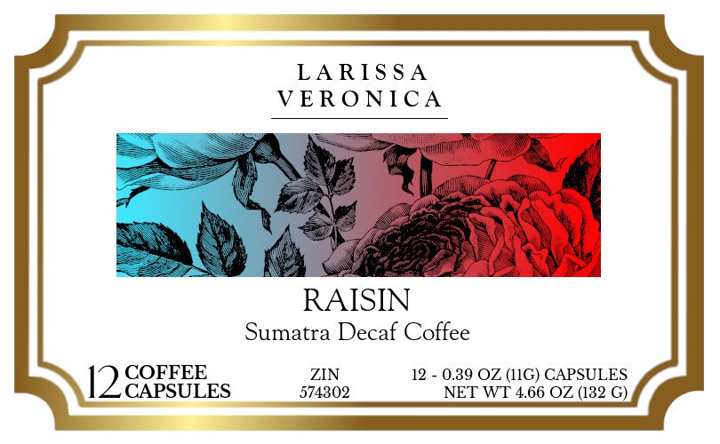 Raisin Sumatra Decaf Coffee <BR>(Single Serve K-Cup Pods) - Label