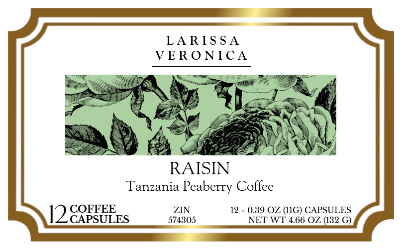 Raisin Tanzania Peaberry Coffee <BR>(Single Serve K-Cup Pods) - Label