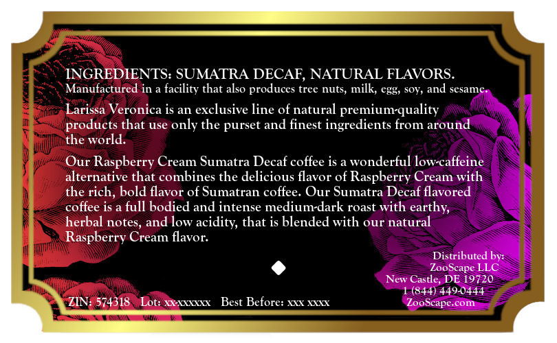 Raspberry Cream Sumatra Decaf Coffee <BR>(Single Serve K-Cup Pods)
