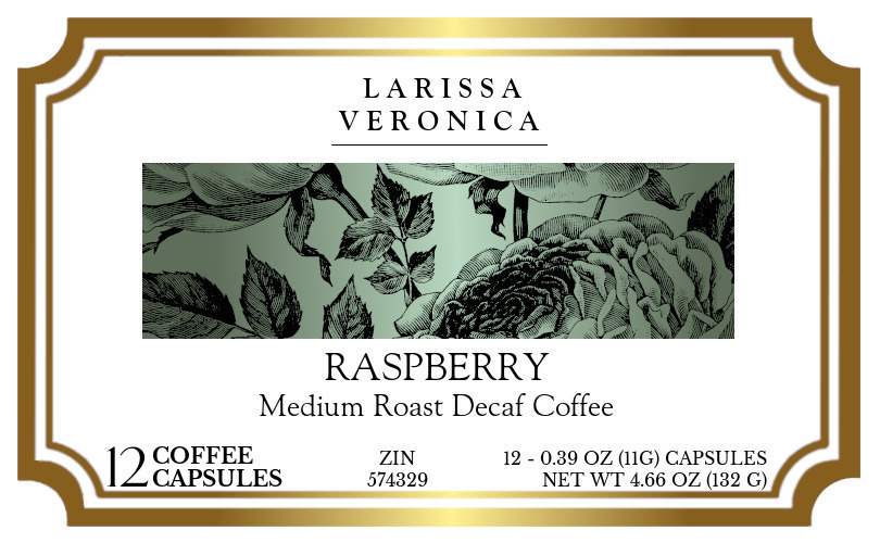 Raspberry Medium Roast Decaf Coffee <BR>(Single Serve K-Cup Pods) - Label