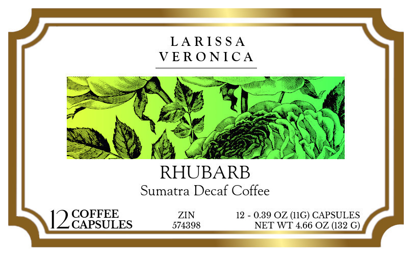 Rhubarb Sumatra Decaf Coffee <BR>(Single Serve K-Cup Pods) - Label