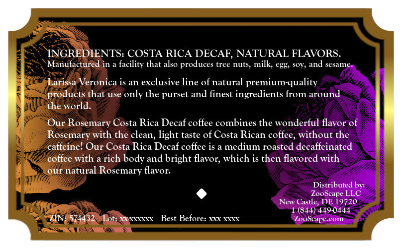 Rosemary Costa Rica Decaf Coffee <BR>(Single Serve K-Cup Pods)