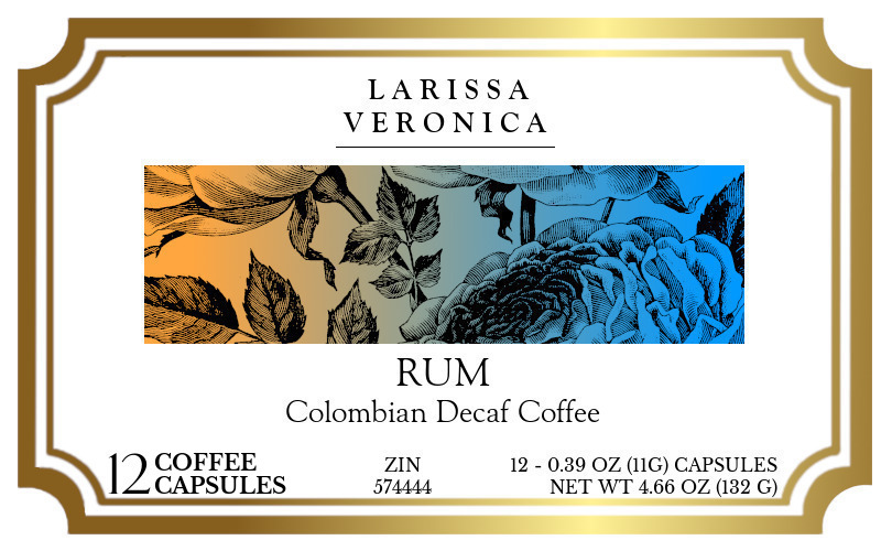 Rum Colombian Decaf Coffee <BR>(Single Serve K-Cup Pods) - Label