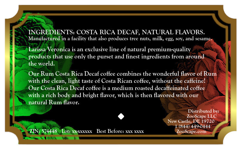 Rum Costa Rica Decaf Coffee <BR>(Single Serve K-Cup Pods)