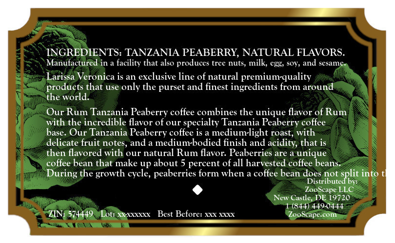 Rum Tanzania Peaberry Coffee <BR>(Single Serve K-Cup Pods)