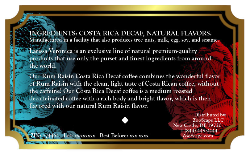 Rum Raisin Costa Rica Decaf Coffee <BR>(Single Serve K-Cup Pods)