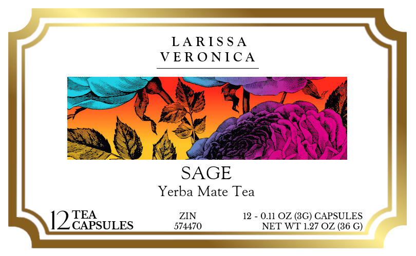 Sage Yerba Mate Tea <BR>(Single Serve K-Cup Pods) - Label