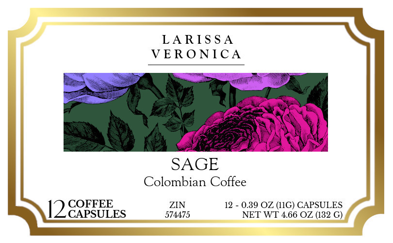Sage Colombian Coffee <BR>(Single Serve K-Cup Pods) - Label