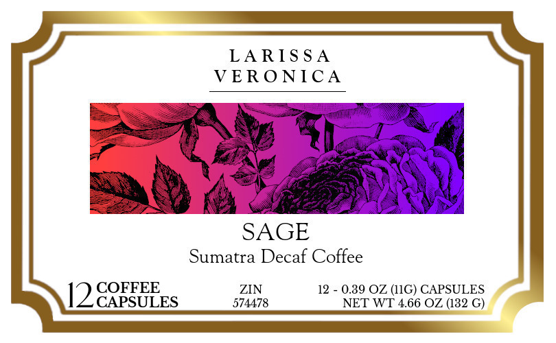 Sage Sumatra Decaf Coffee <BR>(Single Serve K-Cup Pods) - Label