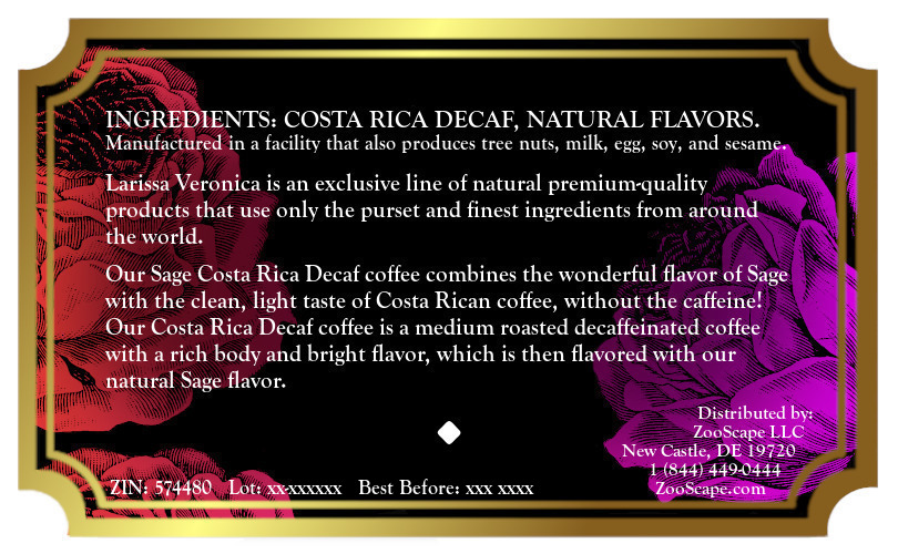 Sage Costa Rica Decaf Coffee <BR>(Single Serve K-Cup Pods)