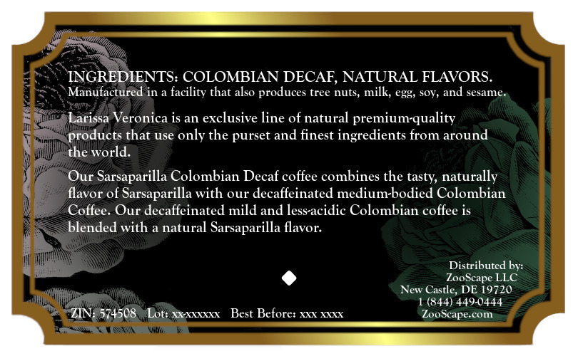 Sarsaparilla Colombian Decaf Coffee <BR>(Single Serve K-Cup Pods)