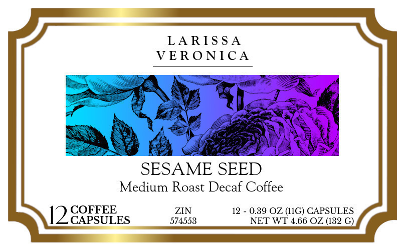 Sesame Seed Medium Roast Decaf Coffee <BR>(Single Serve K-Cup Pods) - Label