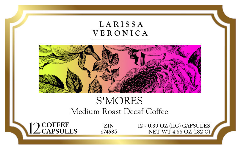 S'mores Medium Roast Decaf Coffee <BR>(Single Serve K-Cup Pods) - Label