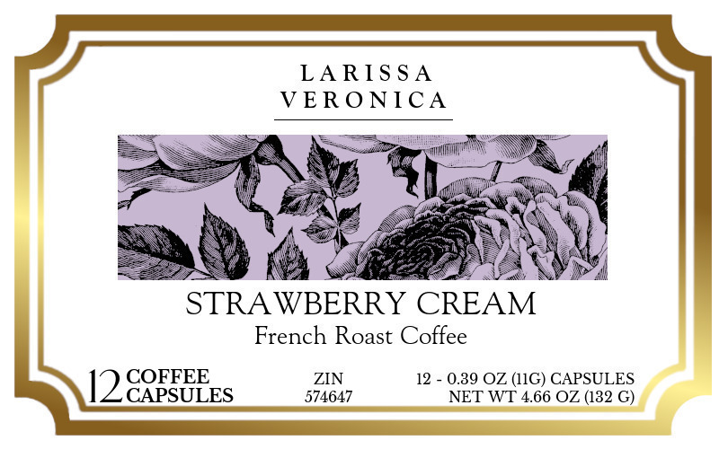 Strawberry Cream French Roast Coffee <BR>(Single Serve K-Cup Pods) - Label