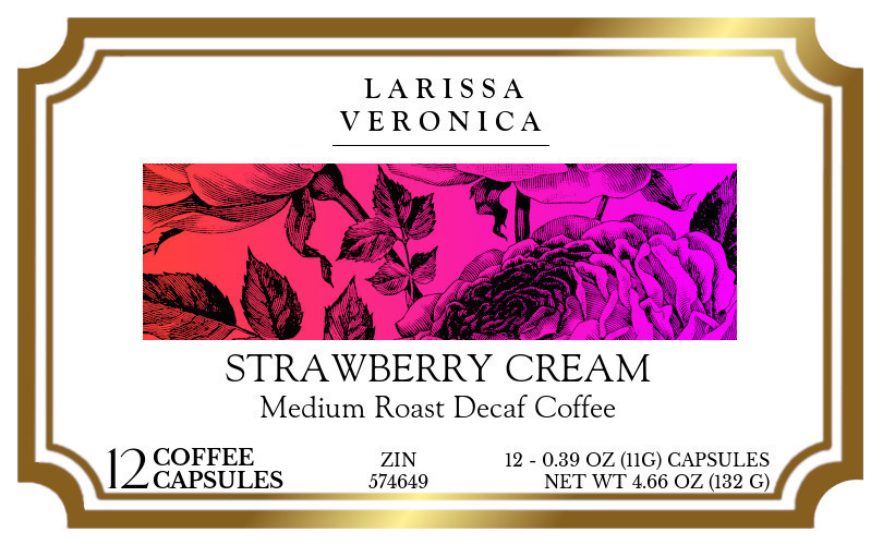 Strawberry Cream Medium Roast Decaf Coffee <BR>(Single Serve K-Cup Pods) - Label