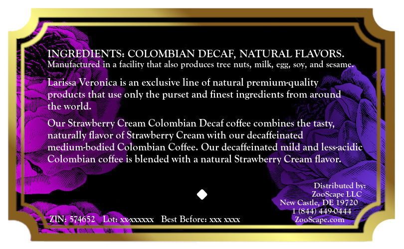 Strawberry Cream Colombian Decaf Coffee <BR>(Single Serve K-Cup Pods)