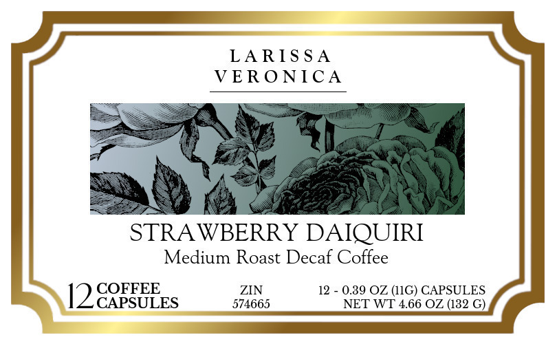 Strawberry Daiquiri Medium Roast Decaf Coffee <BR>(Single Serve K-Cup Pods) - Label