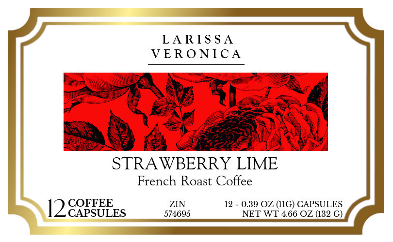 Strawberry Lime French Roast Coffee <BR>(Single Serve K-Cup Pods) - Label