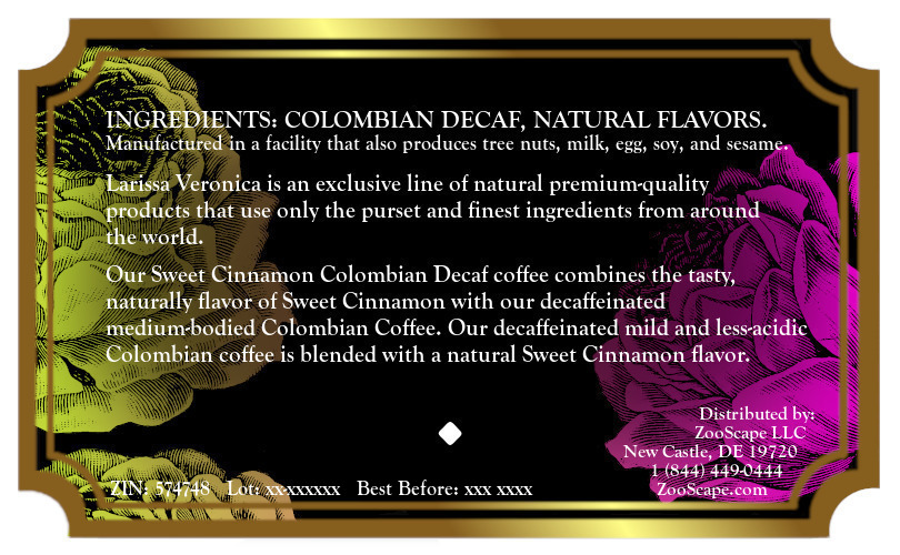 Sweet Cinnamon Colombian Decaf Coffee <BR>(Single Serve K-Cup Pods)
