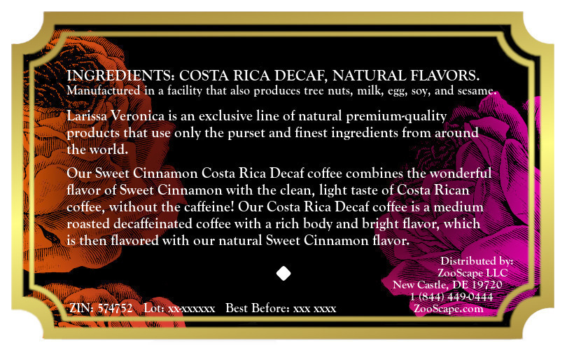Sweet Cinnamon Costa Rica Decaf Coffee <BR>(Single Serve K-Cup Pods)