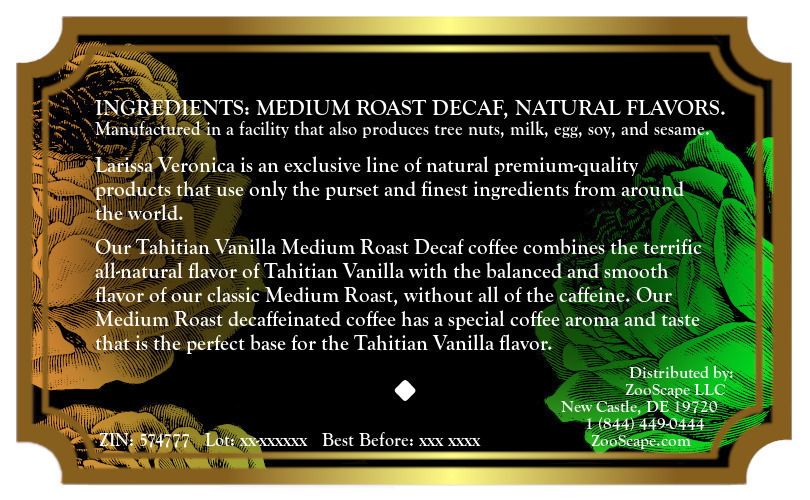Tahitian Vanilla Medium Roast Decaf Coffee <BR>(Single Serve K-Cup Pods)