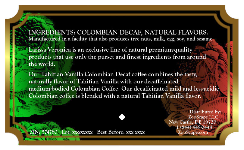 Tahitian Vanilla Colombian Decaf Coffee <BR>(Single Serve K-Cup Pods)