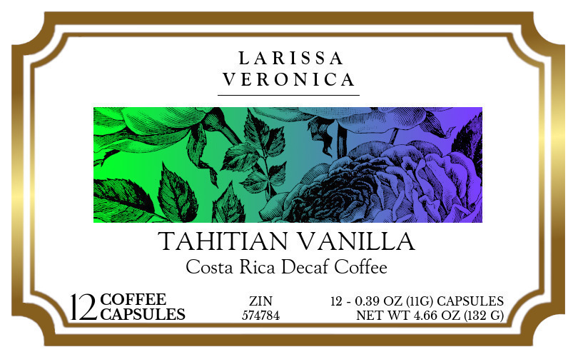 Tahitian Vanilla Costa Rica Decaf Coffee <BR>(Single Serve K-Cup Pods) - Label
