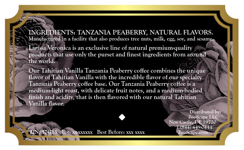 Tahitian Vanilla Tanzania Peaberry Coffee <BR>(Single Serve K-Cup Pods)
