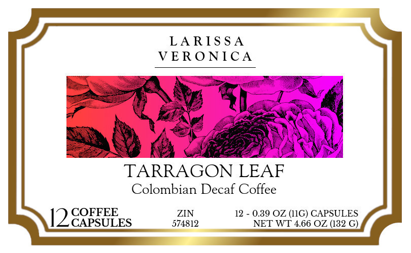 Tarragon Leaf Colombian Decaf Coffee <BR>(Single Serve K-Cup Pods) - Label