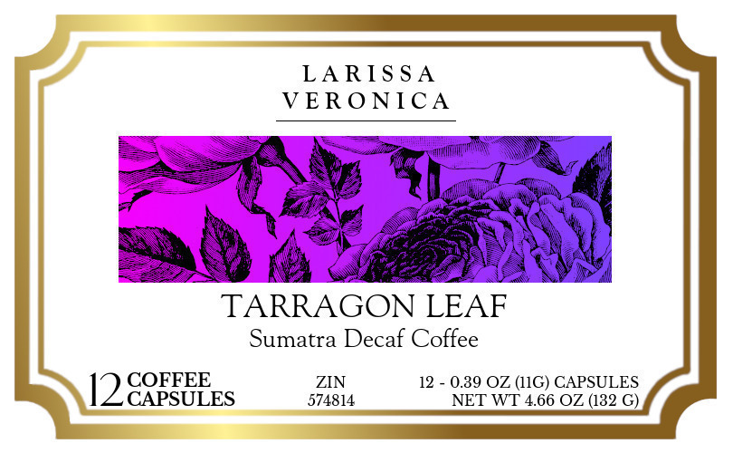 Tarragon Leaf Sumatra Decaf Coffee <BR>(Single Serve K-Cup Pods) - Label