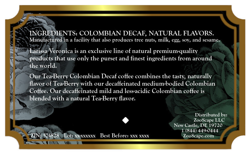 Tea-Berry Colombian Decaf Coffee <BR>(Single Serve K-Cup Pods)
