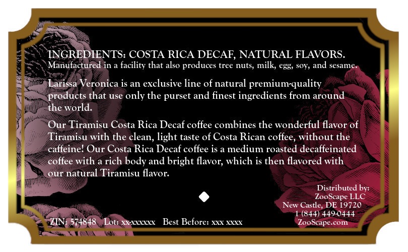 Tiramisu Costa Rica Decaf Coffee <BR>(Single Serve K-Cup Pods)
