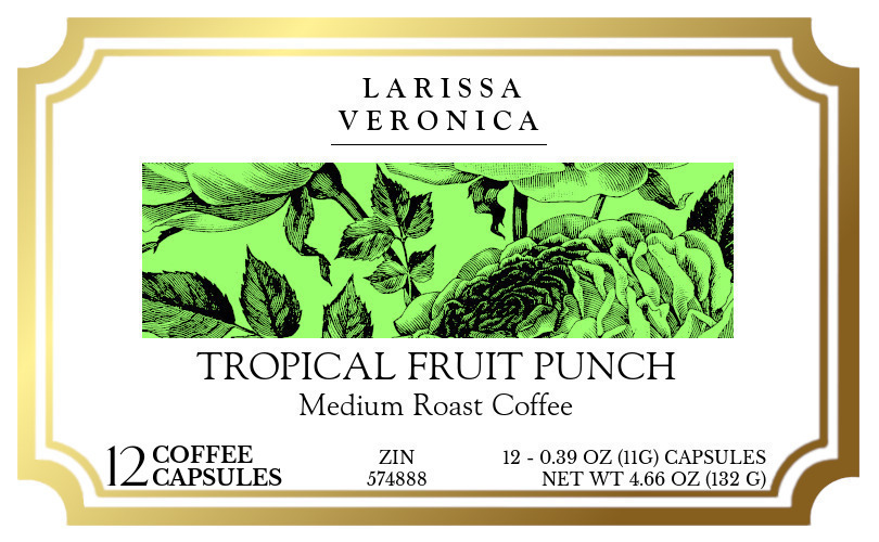 Tropical Fruit Punch Medium Roast Coffee <BR>(Single Serve K-Cup Pods) - Label