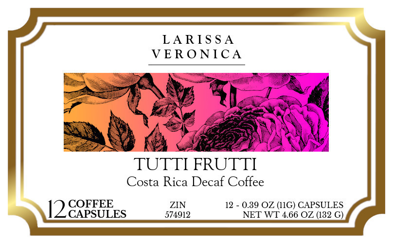 Tutti Frutti Costa Rica Decaf Coffee <BR>(Single Serve K-Cup Pods) - Label