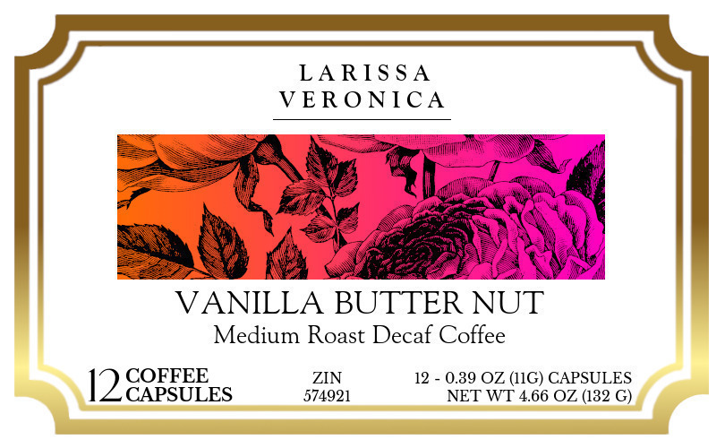 Vanilla Butter Nut Medium Roast Decaf Coffee <BR>(Single Serve K-Cup Pods) - Label