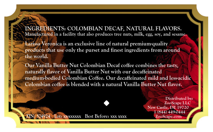 Vanilla Butter Nut Colombian Decaf Coffee <BR>(Single Serve K-Cup Pods)