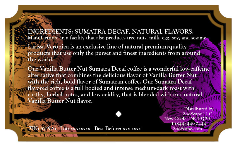 Vanilla Butter Nut Sumatra Decaf Coffee <BR>(Single Serve K-Cup Pods)