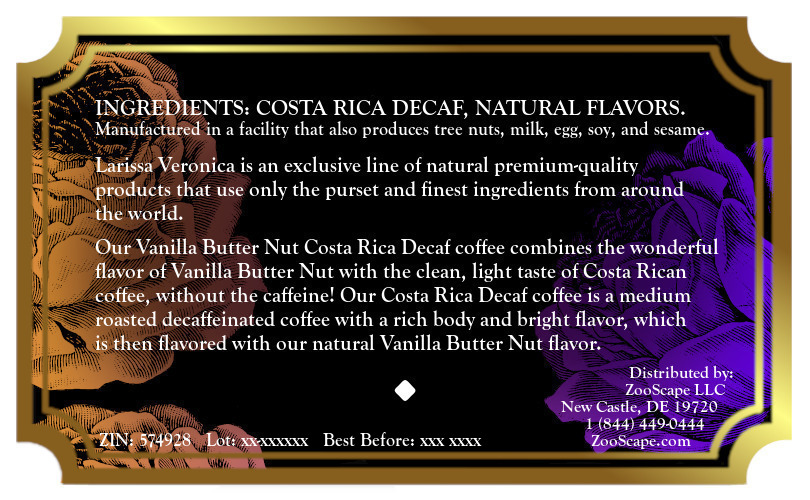 Vanilla Butter Nut Costa Rica Decaf Coffee <BR>(Single Serve K-Cup Pods)